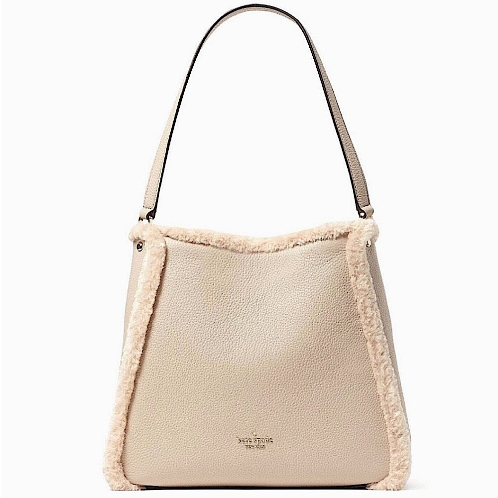 NEW kate spade Leila leather & sherpa triple compartment shoulder bag - Picture 3 of 11